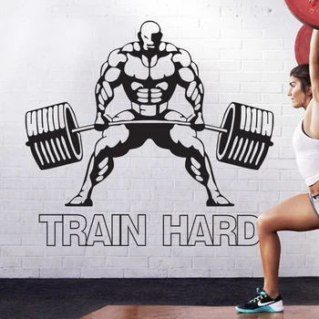 

Gym Sticker Fitness Barbell Muscle Crossfit Decal Body-building Posters Vinyl Wall Decals Parede Decor Mural Gym Sticker