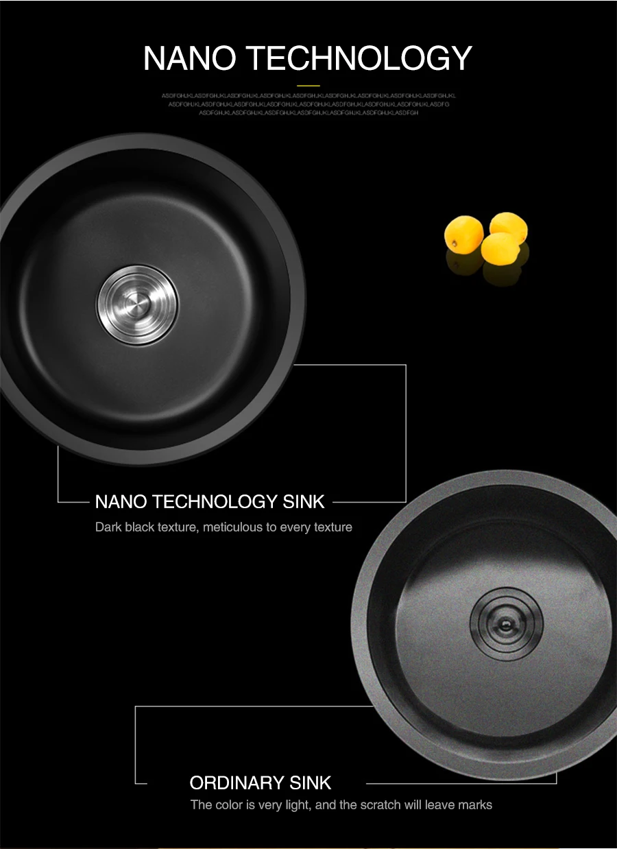 Круглая кухонная мойка нанометровая технология, черная 304 нержавеющая сталь, ручная круглая тарелка для раковины, однобарная стойка, кухонная раковина