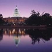 Reflection of a government building in a lake  Capitol Building  Washington DC  USA Poster Print (18 x 6)