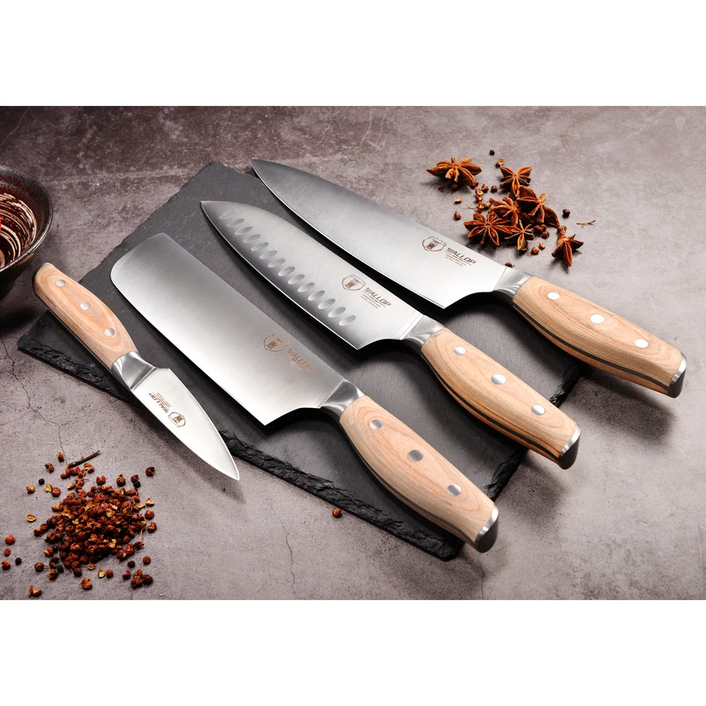 WALLOP Professional пособия по кулинарии кухонные ножи комплект 4 шт. шеф повар Santoku Мясо Кливер для очистки овощей нож нержавеющая сталь