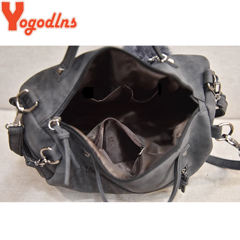 Yogodlns винтажная женская сумка из нубука, большие сумки с заклепками, женская сумка через плечо, мотоциклетная сумка-мессенджер с верхней ручкой