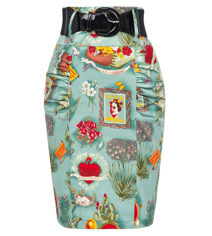 Kate Kasin, летние юбки-карандаш, женская элегантная юбка миди с поясом, высокая талия, Офисная Женская юбка с цветочным рисунком - Цвет: 3 as picture show