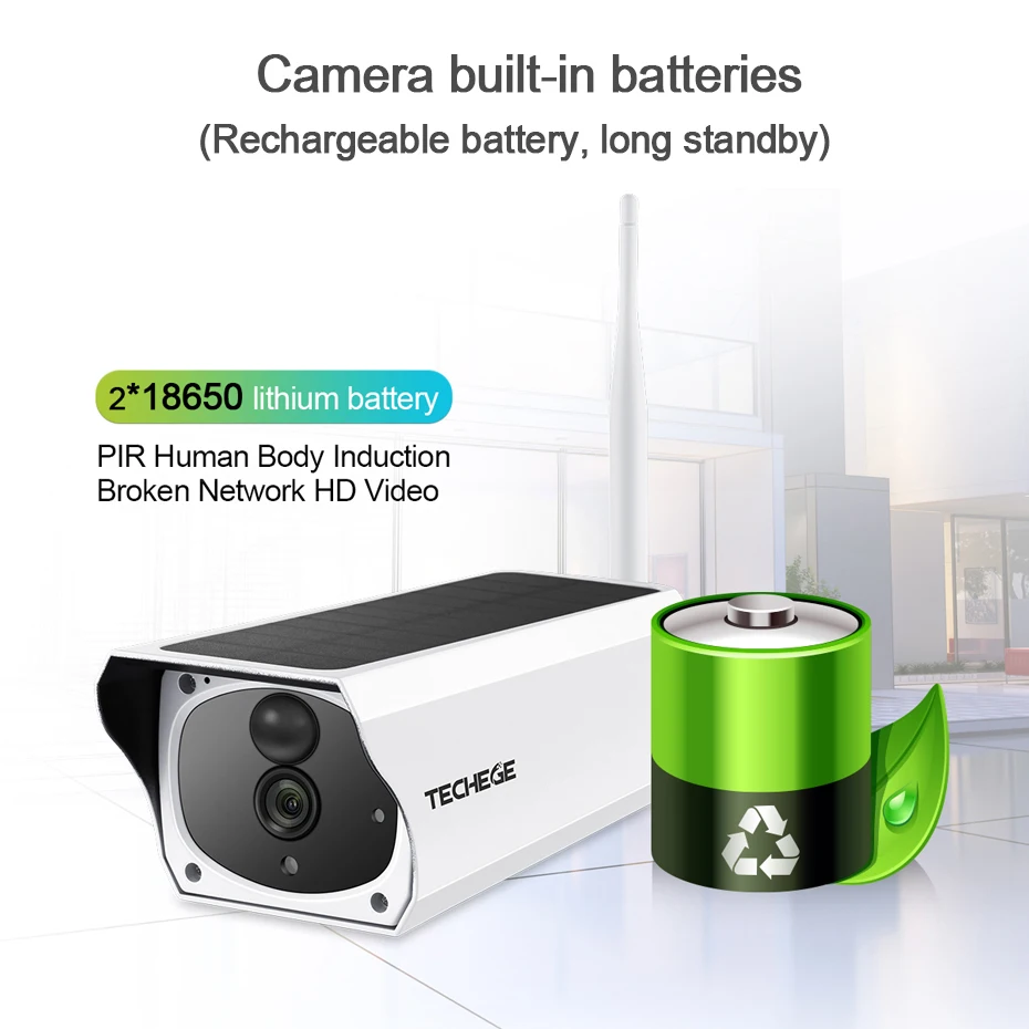 Techege Wi Fi камера на солнечной энергии Беспроводной 1080 P Intercom18650mAh Батарея