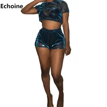 Summer Women Sexy Sheer Mesh Two Piece Set Crop Top and Shorts Transparent Slim Club Outfit Shorts Set Party Mesh Suit Shining Summer Women Sexy Sheer Mesh Two Piece Set Crop Top and Shorts Transparent Slim Club Outfit Shorts Set Party Mesh Suit Shining
