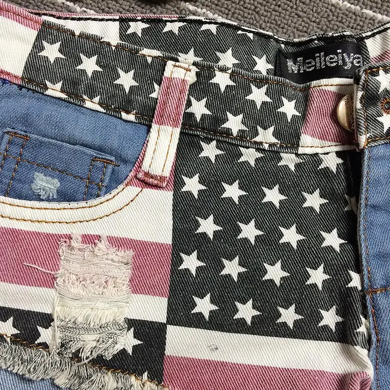 2019 новый летний женские джинсовые шорты и американский флаг прилив отверстие носить женские клуб 6300
