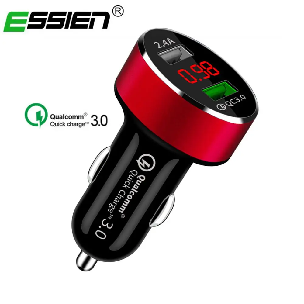عالمي مزدوج USB شاحن سيارة سريعة تهمة 3.0 3.1A (ماكس) الألومنيوم الرقمية LED الجهد عرض السيارات سريع شحن للهواتف الذكية