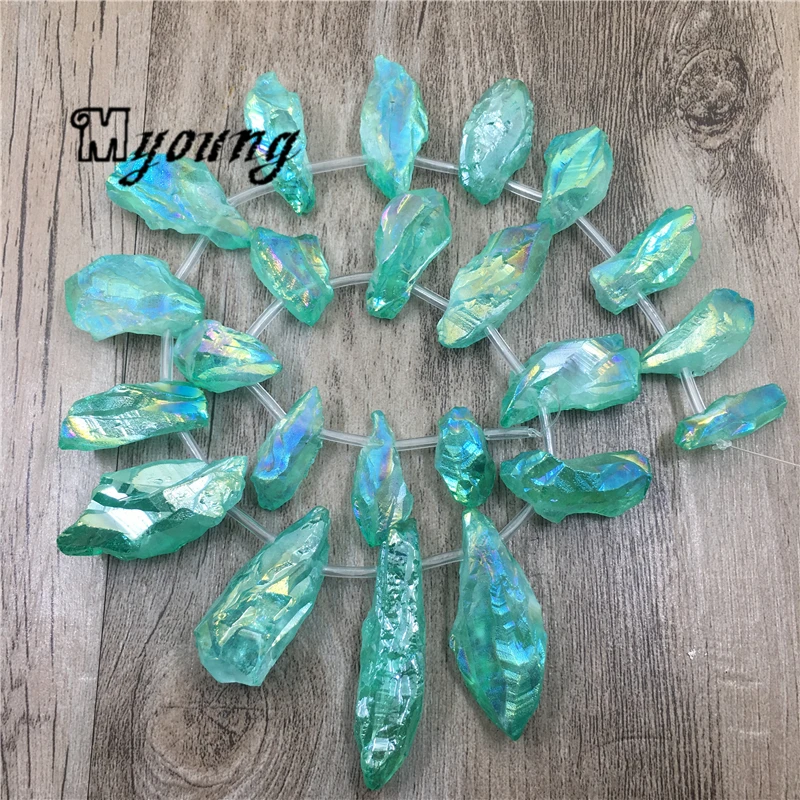 

Raw Crystal Quartz Druzy Stick Beads, Drusy Green Titanium Point Spike Beads For DIY Jewelry Making MY1950
