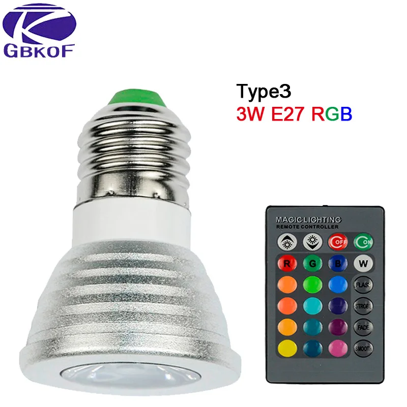 3 Вт, 5 Вт, 7 Вт, 10 Вт, RGB led лампа, светильник, E14, E27, пузырьковый шар, лампа, AC85-265V, волшебный праздник, bombilla, Светодиодный точечный светильник, лампа+ ИК-пульт дистанционного управления - Испускаемый цвет: Type3 3W E27 RGB