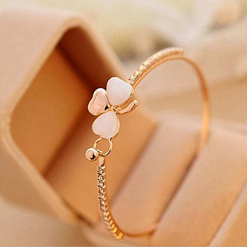 

Unique Resin Foliage Design Gold Rhinestone Bracelets Women Stylish Bangles Best Jewelry Gift