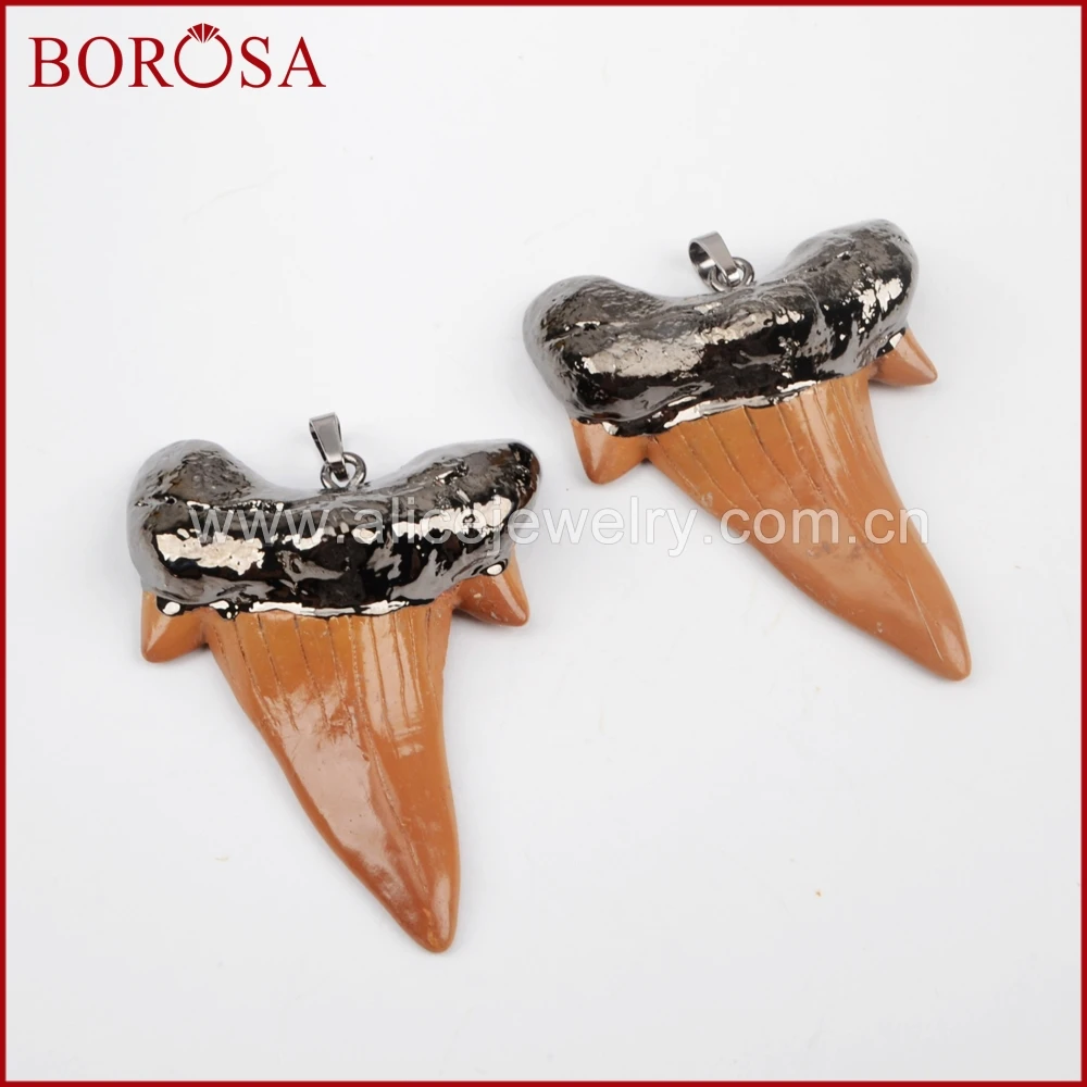 BOROSA 1 шт золотой/черный/серебряный цвет коричневая Смола Акула подвеска зуб Бусы