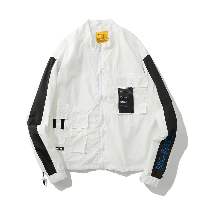 2018 New Japan Style Embroidery Patchwork Pockets Thin Jackets Men Autumn Casual Fashion Full Zip Streetwear Jackets Coats Male