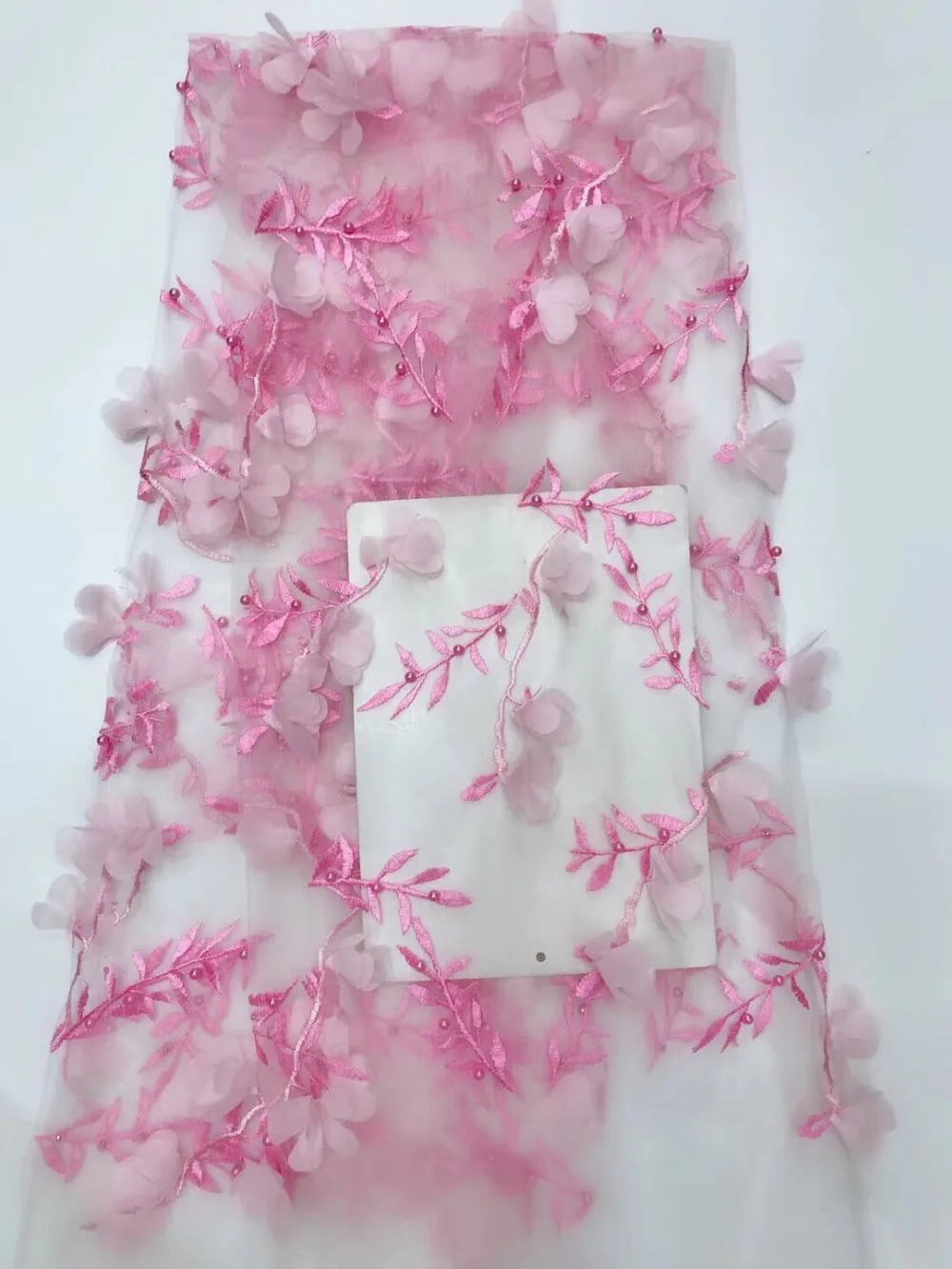 3d flower beaded embroidered Mesh Tulle fabric top grade Nigerian lace