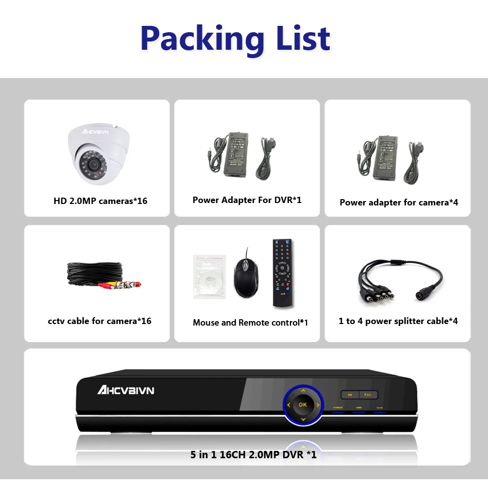  16CH 1080P NVR KIT 2.0MP CCTV System 16pcs Dome Camera Onvif P2P Indoor Security Surveillance FTP E - 4.00015E+12