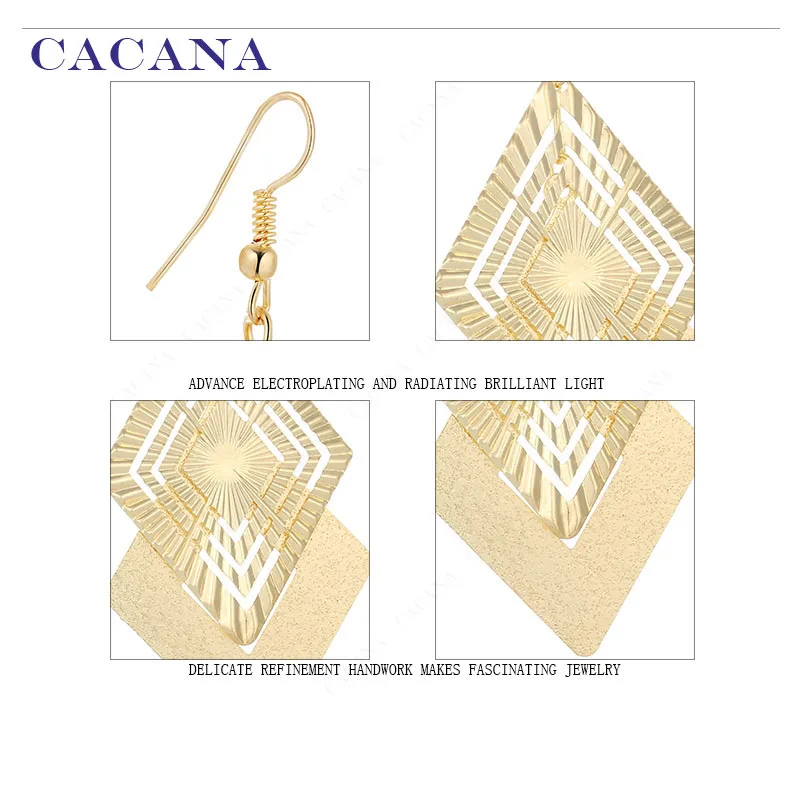 CACANA Dangle Long Earrings Hollow Rhombus Style For Women Bijouterie Wholesale Hot Sale No.A99 A100