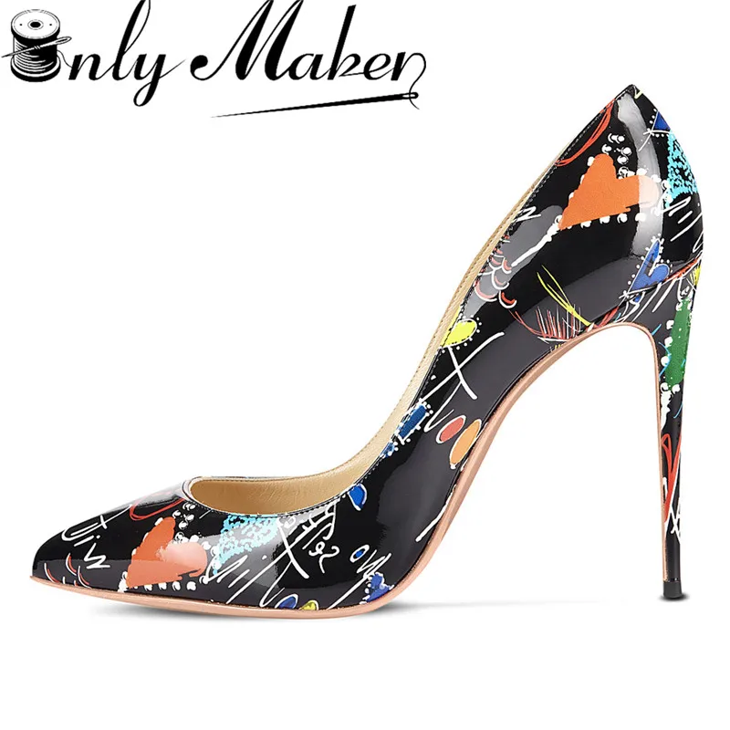 

ONLYMAKER WOMEN'S GRAFFITI HIGH HEEL 12CM SHOES POINTED TOE ARTIST DOODLE PRINT PUMPS BIG SIZE US15 SHOES WOMEN