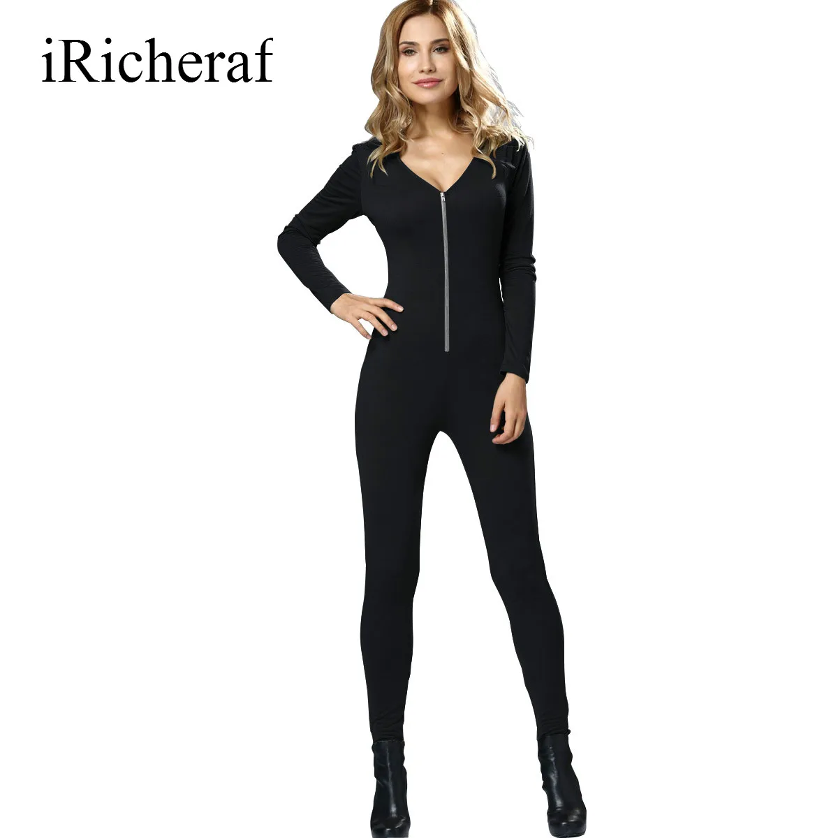 Long Sleeve Jumpsuits For Women 2017 Sexy V neck Slim Skinny Full