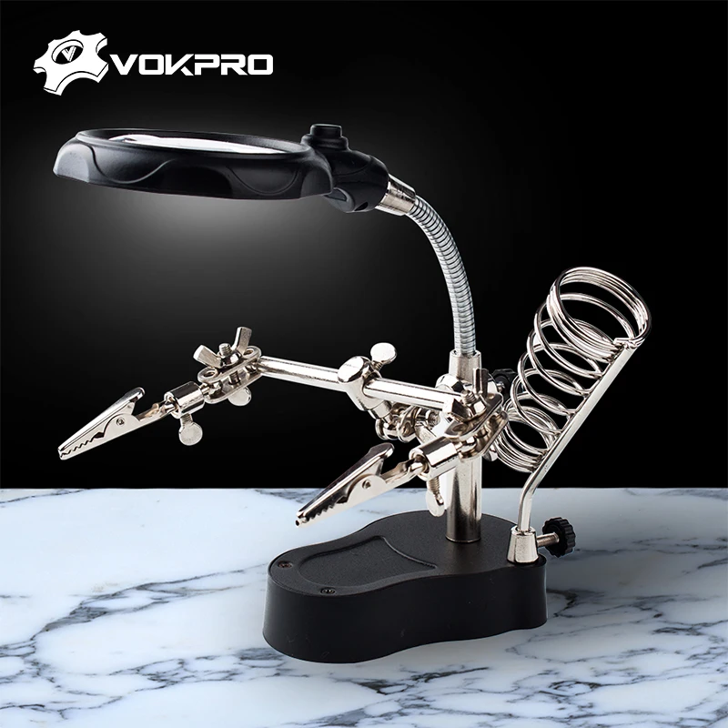 

3.5X 12X Welding Magnifier LED Illuminated Desk Light Soldering Iron Stand Clip Electronic Inspection Repair Clamp Magnifying