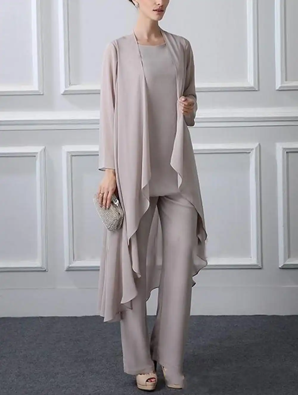 Elegante Vestido Con Volantes De 3 Piezas Para Mujer Vestido Con Pantalon Para Madre De La Novia Traje De Manga Larga Con Chaqueta Atuendo Para Novio De Boda Aliexpress