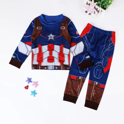 Детские пижамы, комплекты одежды для мальчиков, Детская Пижама «мстители», «Человек-паук», одежда для сна, весенне-Осенняя детская одежда, одежда для мальчиков - Цвет: Captain America