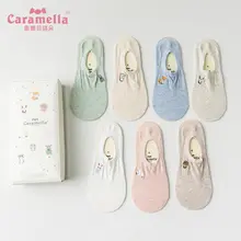 Caramella 7 пар/лот, яркие мягкие хлопковые женские короткие носки, модные милые носки с мультяшной вышивкой, носки высокого качества на весну и лето