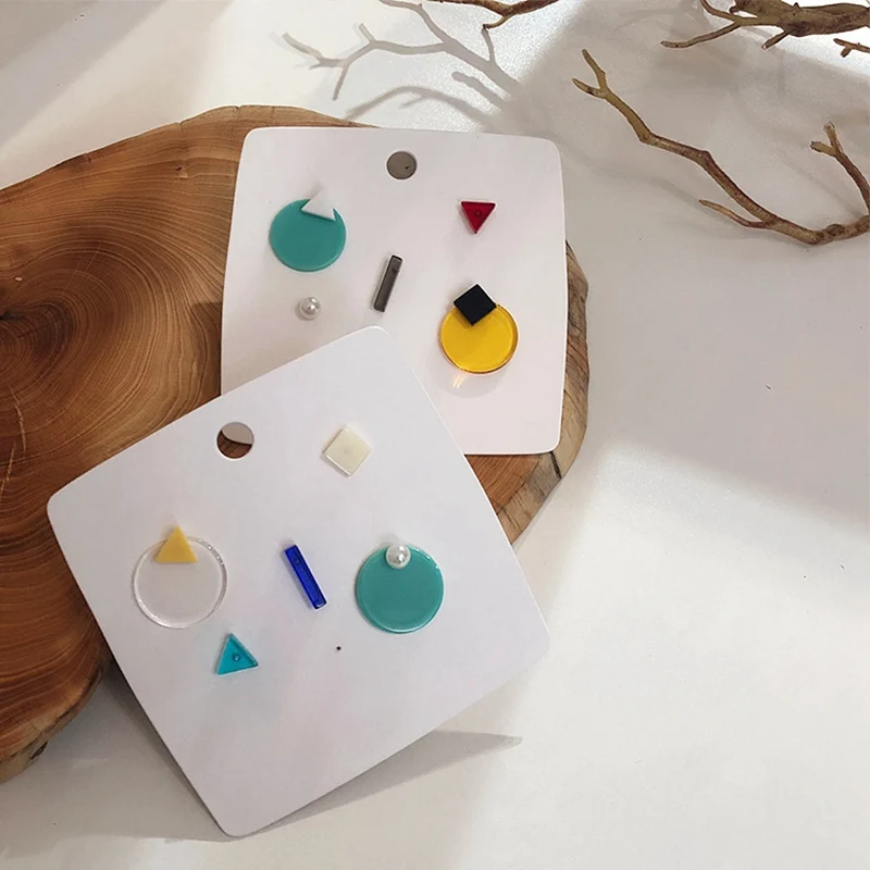 

MENGJIQIAO New Korean Colorful Acrylic Triangle Stud Earrings For Women Girls Fashion Geometric Round Boucle D'oreille 5pcs/set