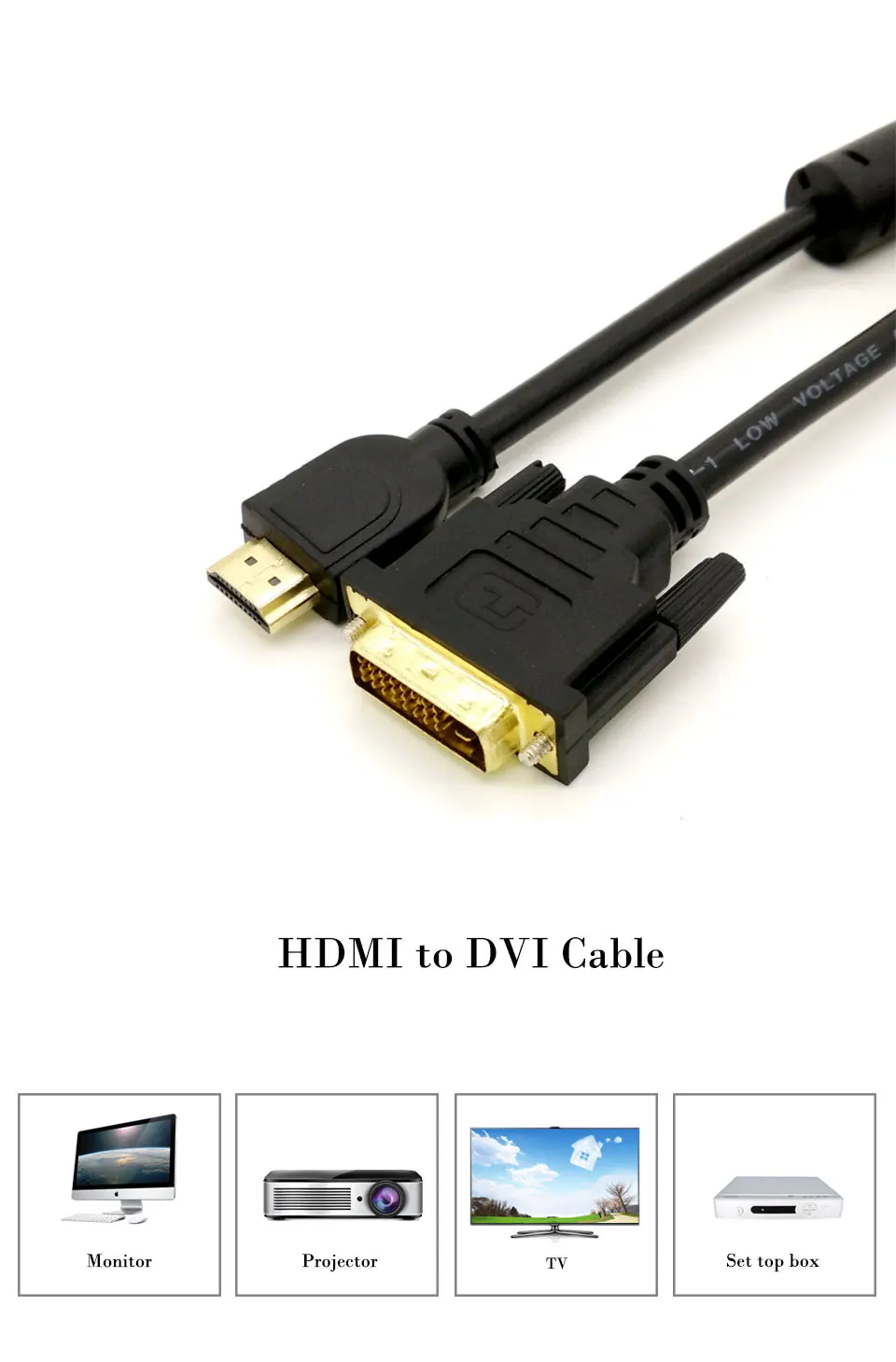 High Speed HDMI to DVI 24 + 1 pin Male to Male Adapter Converter hdmi 3D cable 1080P to Computer XBOX DVD HDTV LCD Cable (1)