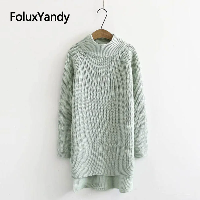 Sweater Women Solid Casual Loose Long Sleeve Pullovers Knitted Autumn Winter Spring Turtleneck Long Sweater KKFY2770