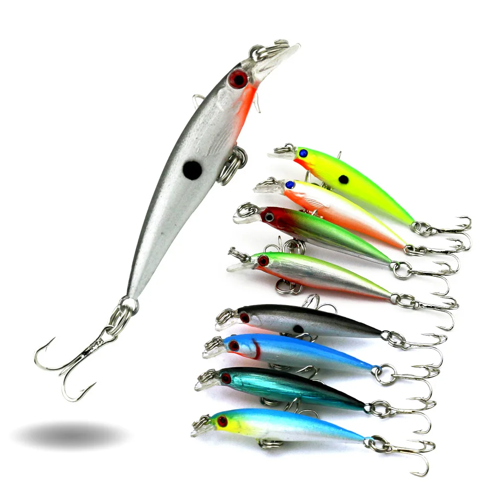 HENGJIA 8 шт. твердый воблер minnow кренкбейт 5 см 2 1 г 10 # крючки маленькие пластиковые