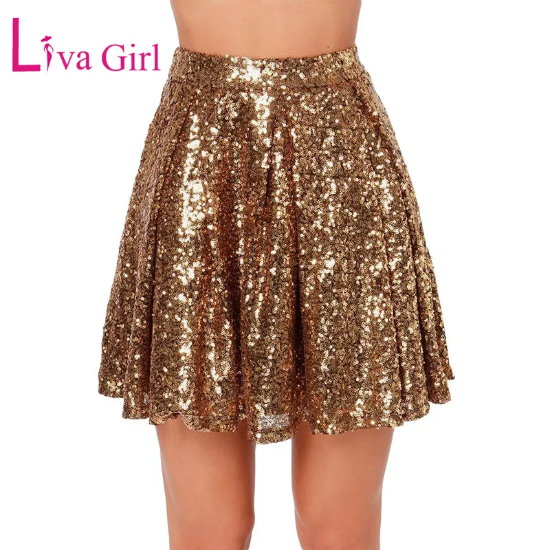 LIVA GIRL Сексуальная мини-юбка с золотыми блестками для женщин летнее шикарное лоскутное платье для ночного клуба плиссированные юбки для женщин для вечеринки Jupe Femme XL