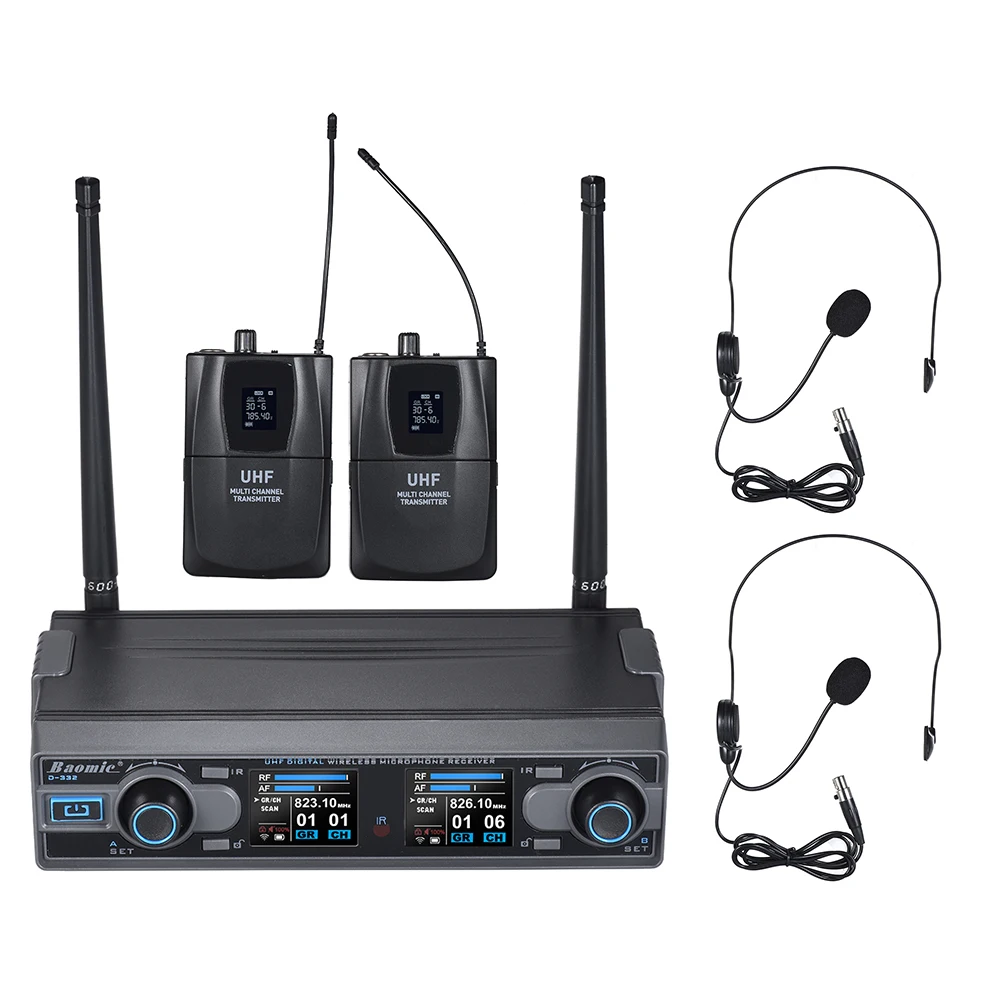 

Professional Dual Channel UHF Microphone System 2 Digital Wireless Microphone with Receiver for Karaoke Family Party Performance
