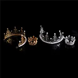 Корона король украшения для волос аксессуары мода полный жемчуг и Кристалл Мини Принцесса Тиара Корона для матери и ребенка выпускного