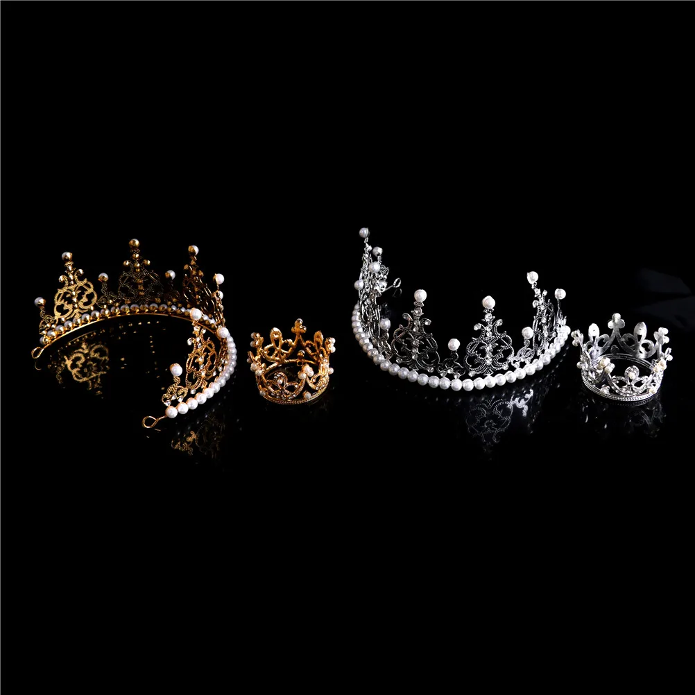 

Crown King Hair Jewelry Accessories Fashion Full Pearl and Crystal Mini Princess Tiara Crown For Mother&Baby Prom Hair Ornaments