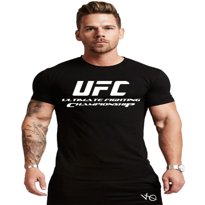 

Best selling 2019 new fitness MMA compression shirt men's gym bodybuilding shirt Crossfit 3D UFC short-sleeved shirt T-shirt