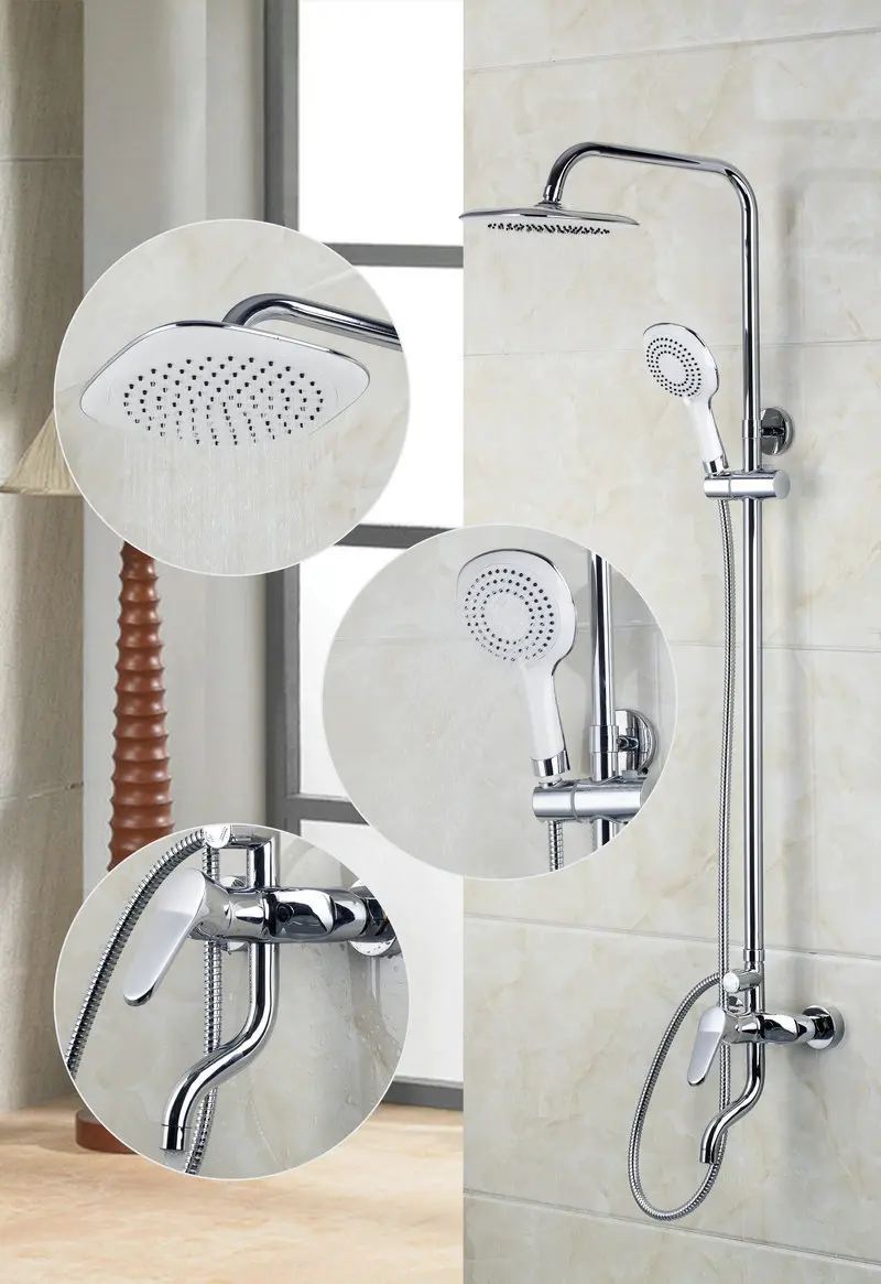 Chrome Bathroom shower Faucet 8" Square Shower Head With Handle Shower