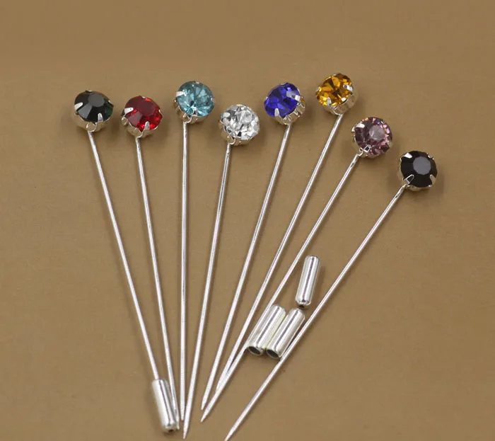 Brooch Lapel Pin with Stopper 8mm Circle Rhinestone Cabochons Women's