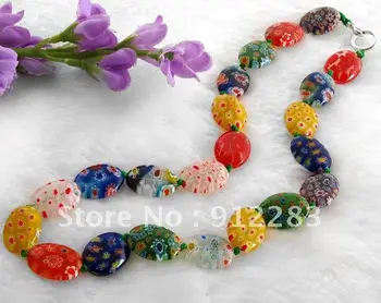 

De Bijoux 6Pcs Fashion 13*18mm Oval Millefiori Lampwork Murano Glass Necklace,Fashion Necklace