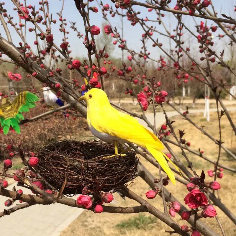 12cm yellow feathers bird Handmade art model,simulation bird garden,bonsai decoration toy Xmas gift w3891