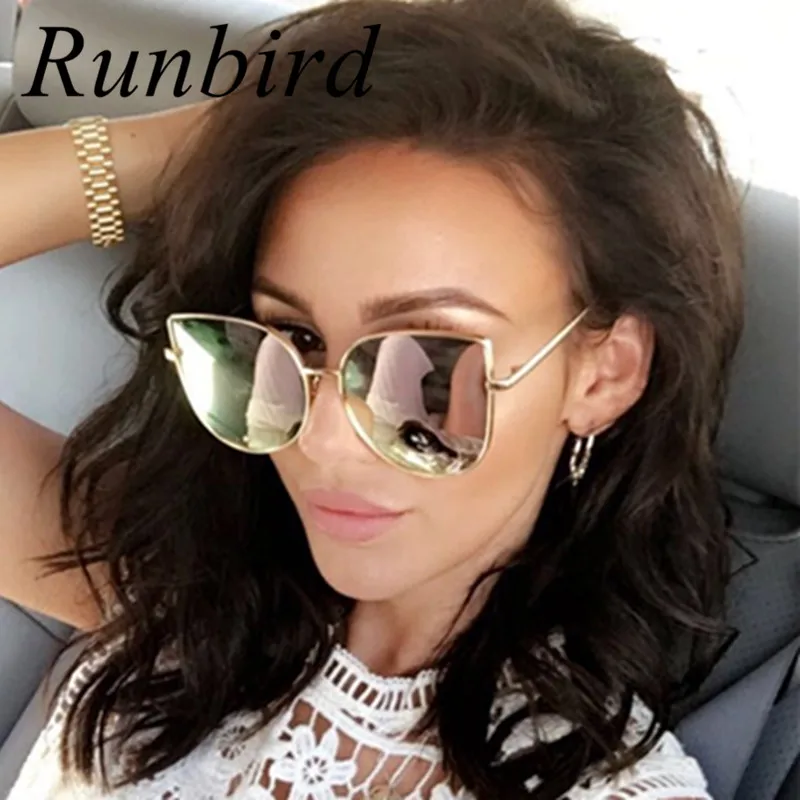 

Солнечные очки RunBird в металлической оправе R058 женские, зеркальные модные солнцезащитные аксессуары «кошачий глаз», в квадратной оправе
