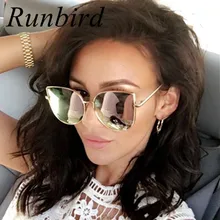 RunBird, модные женские солнцезащитные очки, кошачьи зеркальные очки, металлические, кошачий глаз, солнцезащитные очки для женщин, фирменный дизайн, высокое качество, квадратный стиль, R058