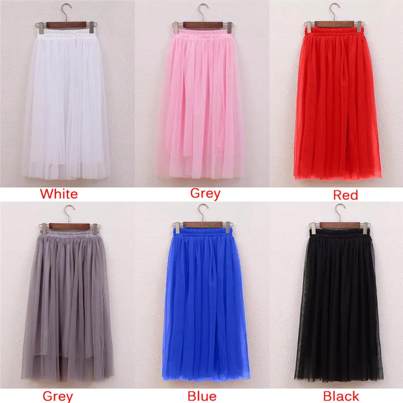Elastic Waist Sun Fluffy Tutu Skirt Tulle Skirts Women Summer Casual High Waist Long Skirt Jupe Longue Femme