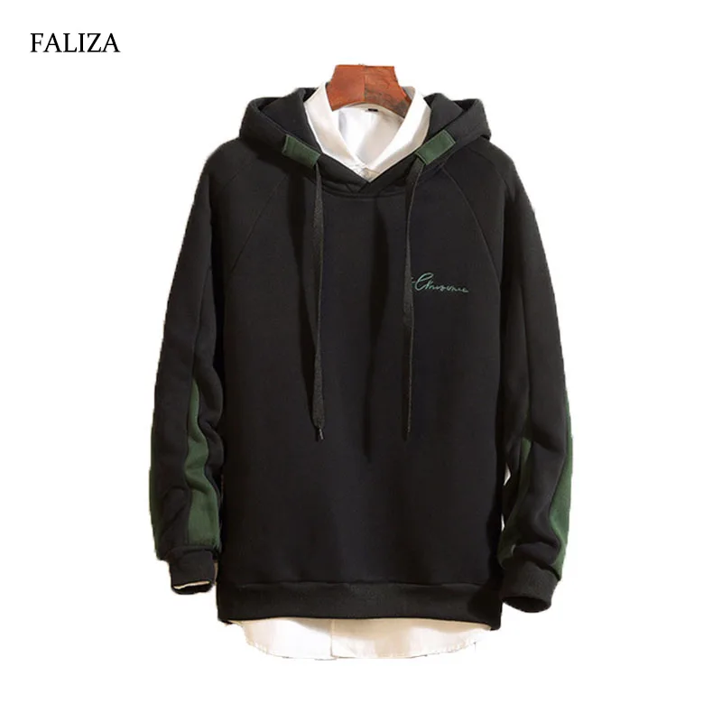 

FALIZA 2019 New Spring Hoodies Men Casual Sweatshirt Long Sleeve Letter Print Hooded Sweatshirt Jacket Mens Pullover HoodieWY111