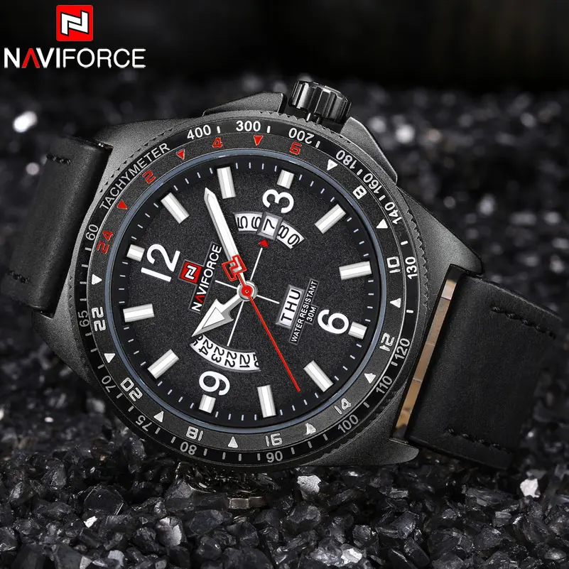 NAVIFORCE Лидирующий бренд Мужские часы новейшая мода мужские кварцевые кожаный