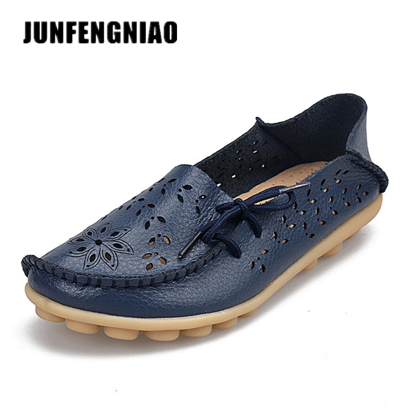 

JUNFENGNIAO Plus Ballet Summer Cut Out Women Genuine Leather Shoes Woman Flats Flexible Round Toe Nurse Casual Fashion HC-911-2