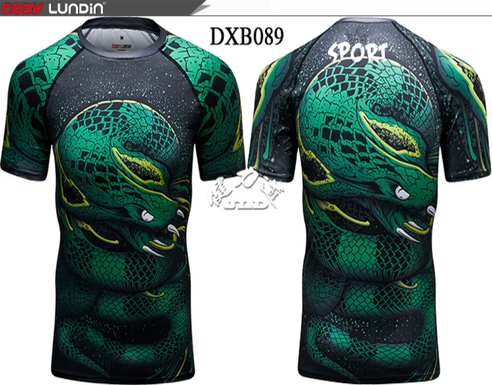 Hot green men's compression shirt RashGuard long-sleeved 3D printing T-shirt MMA fitness men's quick-drying bodybuilding top - Цвет: D89