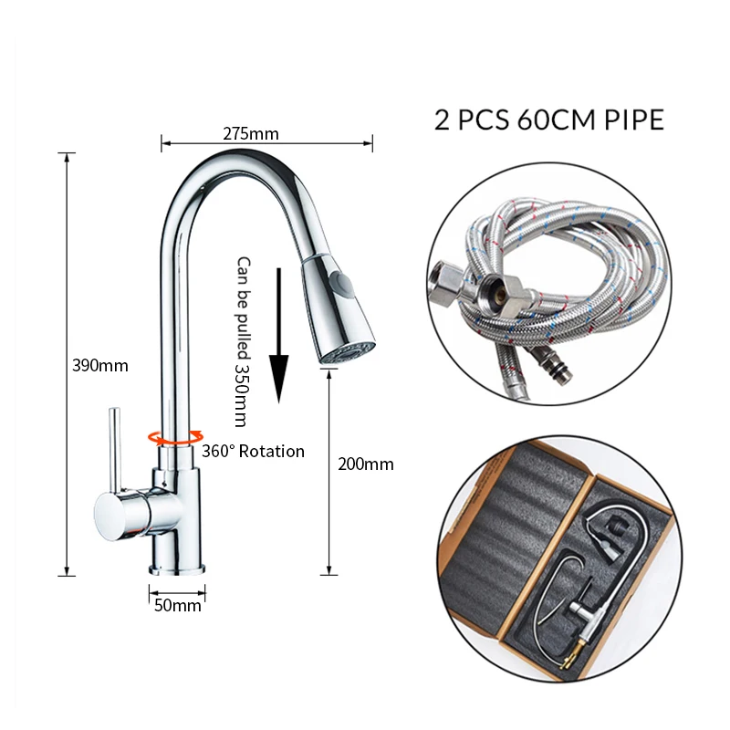  Kitchen Faucets Silver Single Handle Pull Out Kitchen Tap Single Hole Handle Swivel 360 Degree Wate - 1726154306