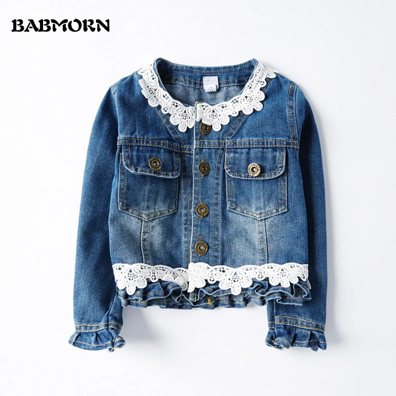 New Girls Denim Jackets Baby lace Outerwear Jackets For 2 8 years old