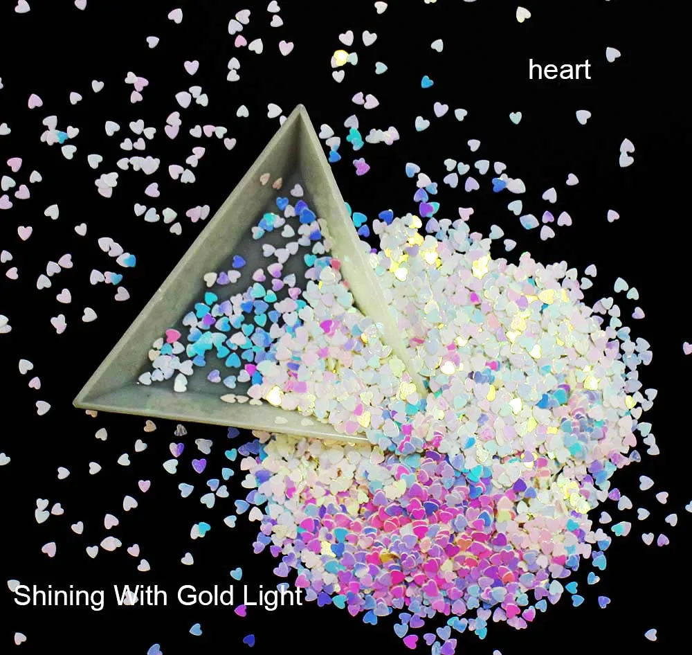 

Mix Sizes Heart Shapes,30g~500g Shining Gold Light Sequins, Iridescent Rainbow Shining Slices Nail Art Glitters Paillettes