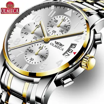 

OLMECA Top Brand Fashion Men Sport Watches Men's Quartz Hour Date Clock Man Leather Strap Military Army Waterproof Wrist Watch