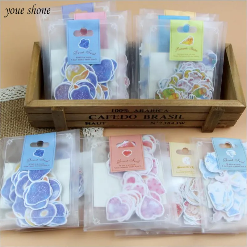 

70Pcs/lot Creative stickers scrapbooking Hand-Painted Watercolor Paper Cartoon Stationery Stickers Handbook Decorative For Kids