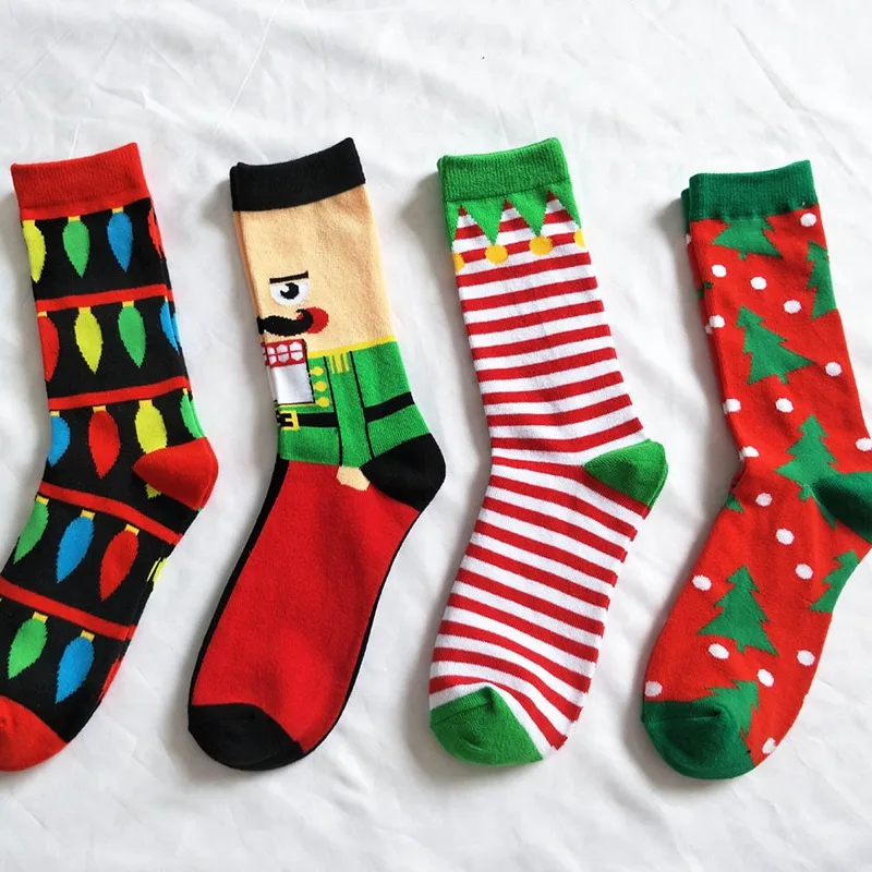 Цветные рождественские носки из чистого хлопка с рисунком
